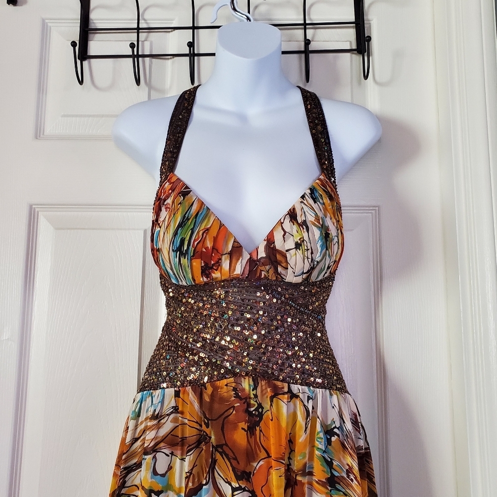 Carraz Beverly Hills Halter Embellished Gown Floral Sleeveless Sequin Medium - Picture 2 of 16